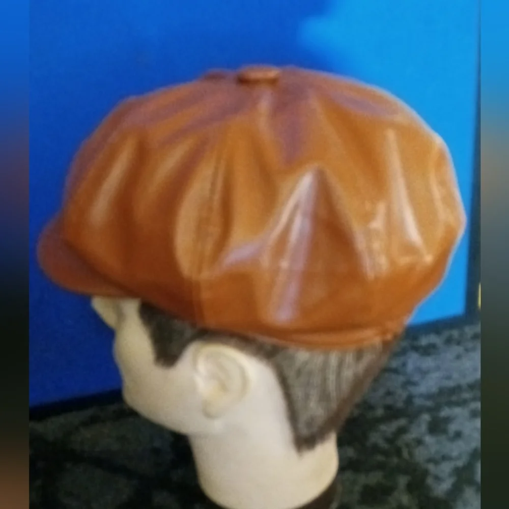 Brown Leather Newsboy Cap - Classic Baker Boy Hat